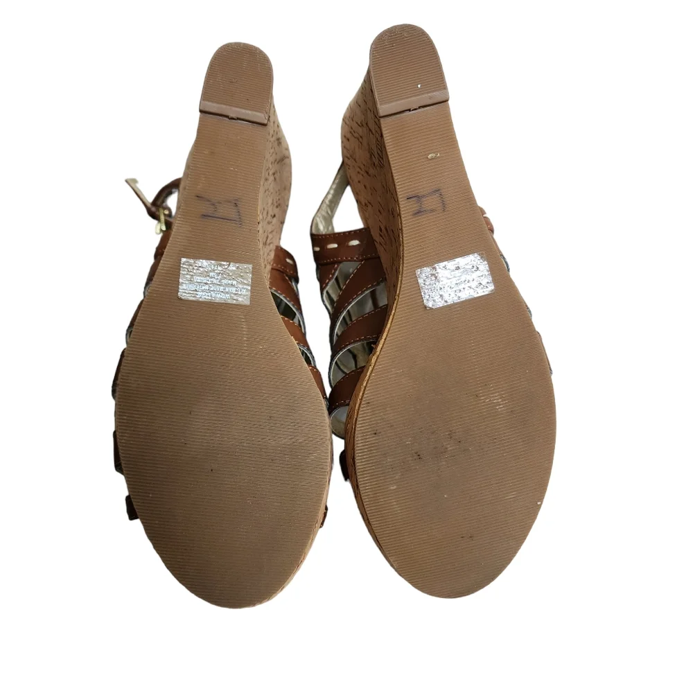 Guess Brown Gladiator Lace Up Cut Out Slingback Platform Wedge Heels size 7.5